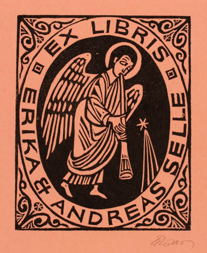 Exlibris by Pencho Koulekov from Bulgaria for Erika & Andreas Selle - Angel Religion 