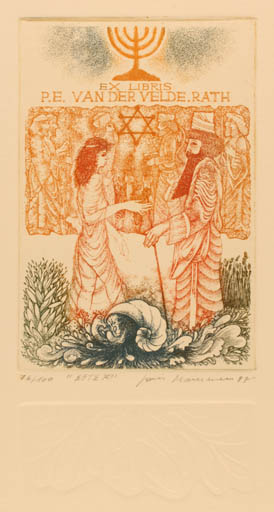 Exlibris by Joris Mommen from Belgium for P. E. Van der Velde - Couple Religion 