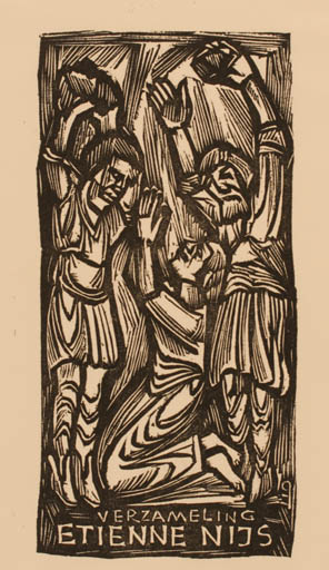 Exlibris by Herbert S. Ott from Germany for Etienne Nijs - Drama Religion 