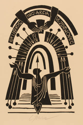 Exlibris by Ladislav Rusek from Czech Republic for Ing. Arch.  Vladimir Zdenovec - Religion 