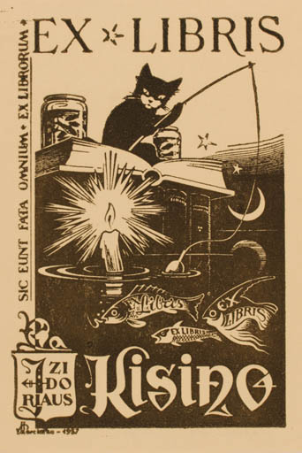 Exlibris by Vaclovas Kosciuska from Lithuania for ? Kisino - Book Fish Cat 