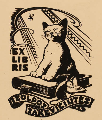 Exlibris by Vaclovas Kosciuska from Lithuania for Zoldos Sakeviciutes - Book Cat 