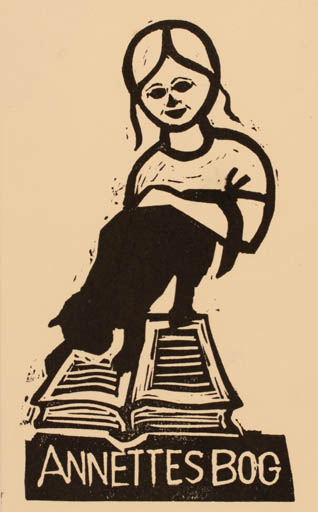 Exlibris by Frank Pedersen from Denmark for ? Anette - Book Cat Woman 