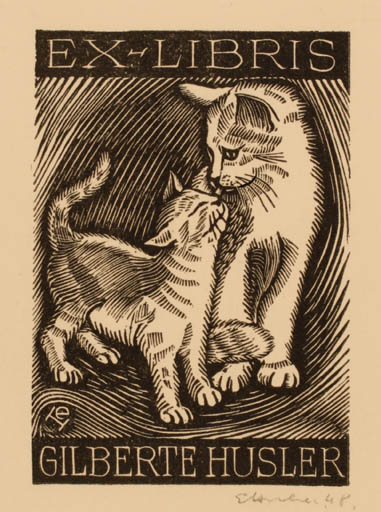 Exlibris by Ernest Huber from France for Gilberte Husler - Cat 