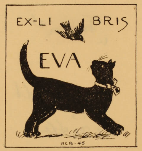 Exlibris by H. C. Bärenholdt from Denmark for ? Eva - Bird Cat 