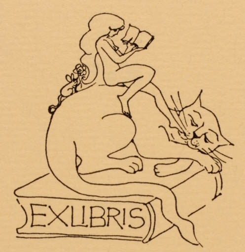 Exlibris by ? ? from Denmark for ? ? - Book Cat Woman 