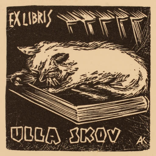 Exlibris by Kàroly Andrusko from Yugoslavia for Ulla Skov - Book Cat 