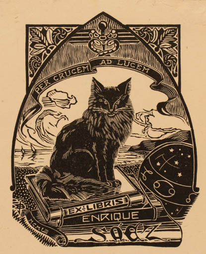 Exlibris by Rene Barande from France for Dr. Enrique Saez Fernadez Casariego - Cat 