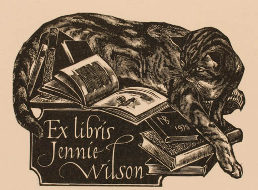 Exlibris by Leslie Benenson from Great Britain for Jennie Wilson - Book Cat 