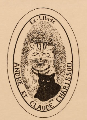 Exlibris by Antoinette Caclin from Argentina for Andre & Claude Charissou - Cat 