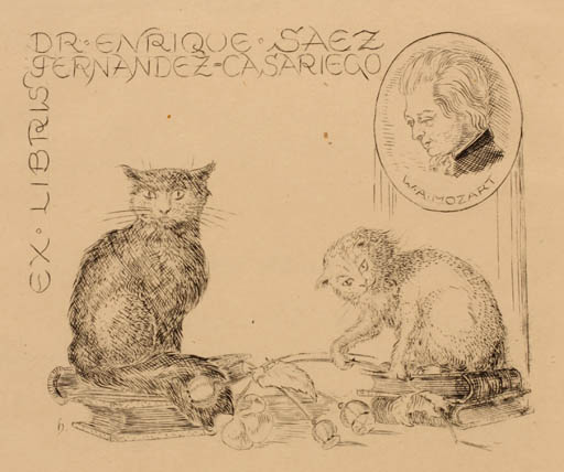 Exlibris by Hans Hauke from Austria for Dr. Enrique Saez Fernadez Casariego - Book Cat 