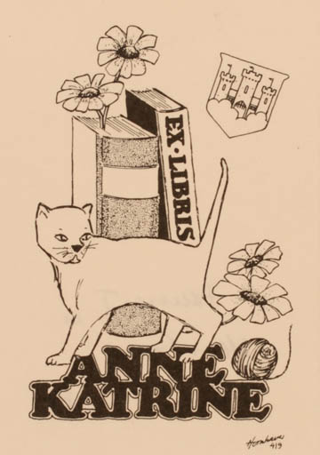 Exlibris by Hans Chr. Hornhaver from Denmark for Anne Katrine Skovenborg - Book Cat 