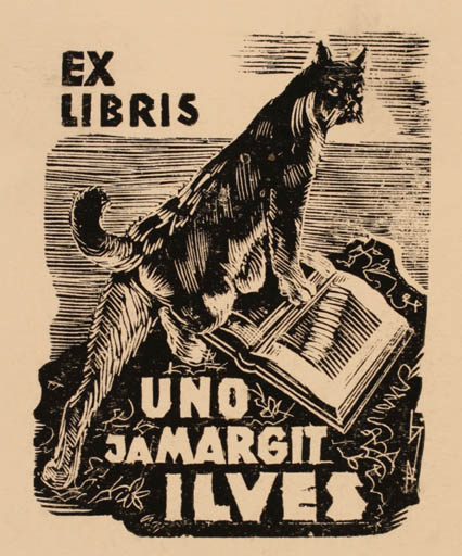 Exlibris by Robert Tamverk from Estonia for Uno & Margit Ilves - Book Cat 