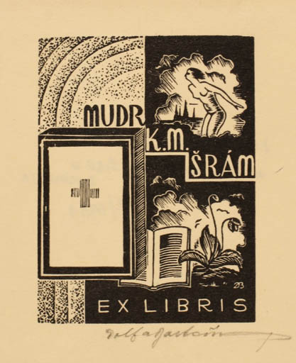 Exlibris by Dolfa Bartosik from Czech Republic for Mudr. K. M. Sram - Book Woman 