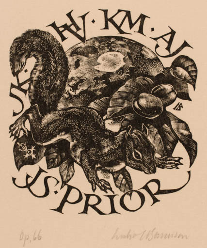 Exlibris by Leslie Benenson from Great Britain for J. S. Prior - Fauna 