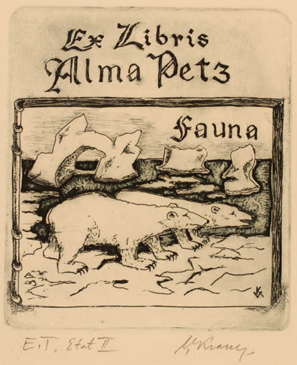 Exlibris by Valter Kraner from Sweden for Alma Petz - Fauna 