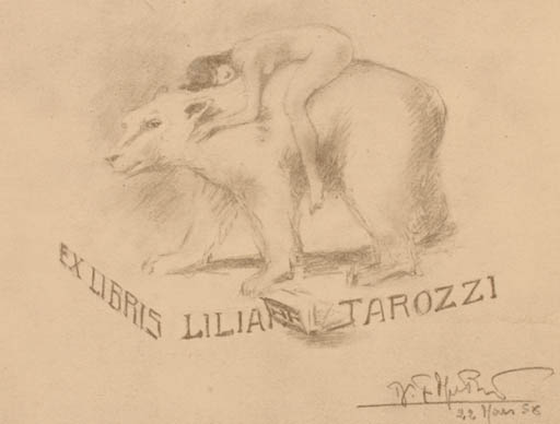 Exlibris by Jean Morisot from France for Liliana Tarozzi - Fauna Woman 