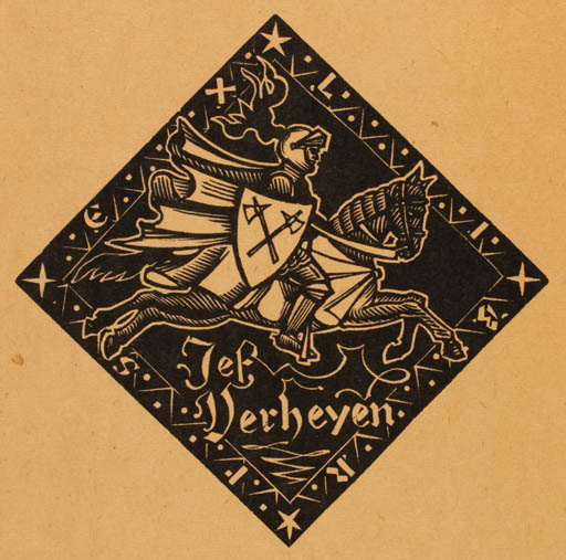 Exlibris by Luc de Jaegher from Belgium for Jef Verheyen - Horse Knight Horseman/Rider 