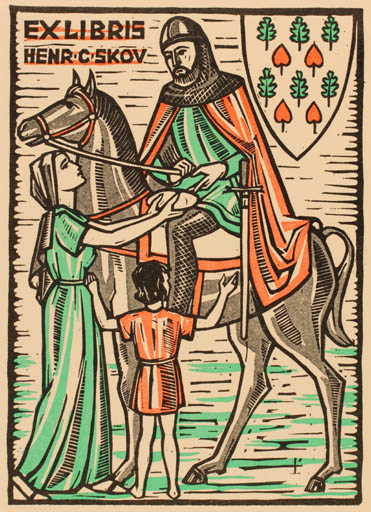 Exlibris by Theodor Rutishauser from Schwitzerland for Henry Carlo Skov - Horse Knight 