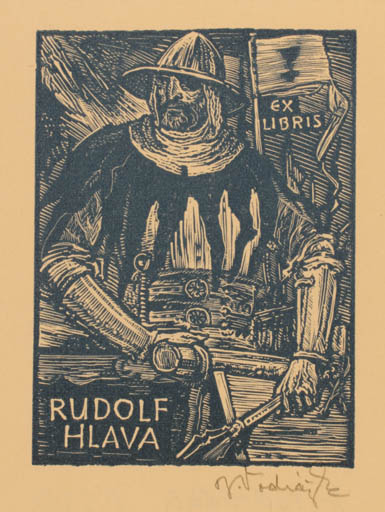 Exlibris by Jaroslav Vodrazka from Czechoslovakia for Rudolf Hlava - Knight 