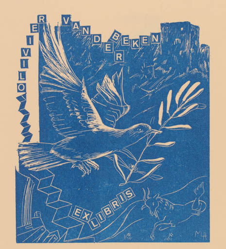 Exlibris by Marie-Louise Albessart from Belgium for Olivier Van Der Beken - Bird 