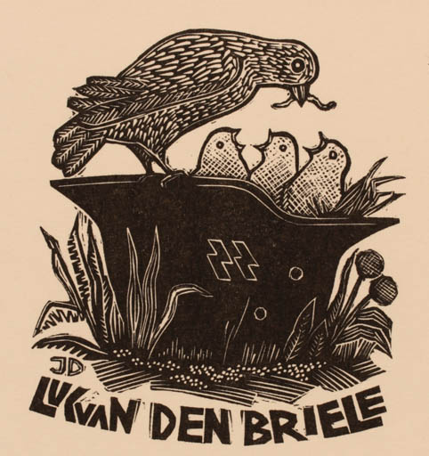 Exlibris by Jerzy Druzrycki from Poland for Luc van den Briele - Bird Military/War 