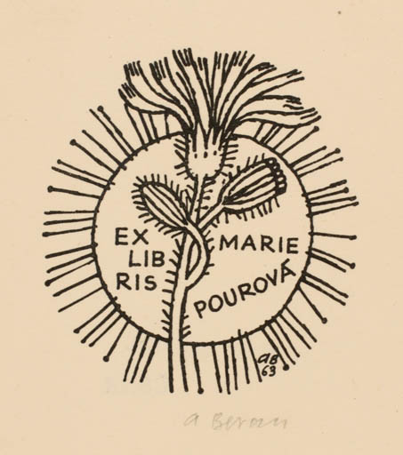 Exlibris by Alex Beran from Czech Republic for Marie Pourova - Flower Sun 