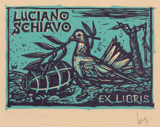 Exlibris by Remo Wolf from Italy for Luciano Schiavo - Bird Weapon 