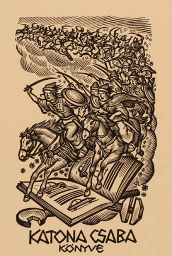 Exlibris by Istvàn Drahos from Hungary for Dr. Katona Gabòr - Horse Military/War 