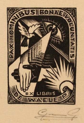 Exlibris by Gerard Gaudaen from Belgium for P. De Waele - Bird Hand(s) 