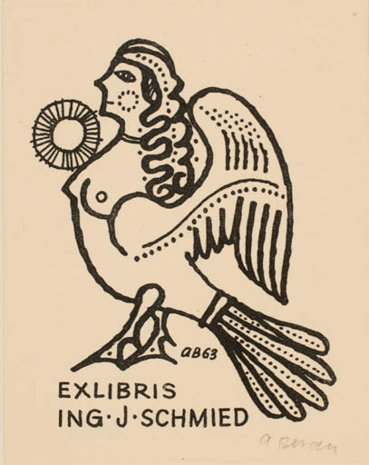 Exlibris by Alex Beran from Czech Republic for Ing. Jaromir Schmied - Fable Animal Mythology Sun 