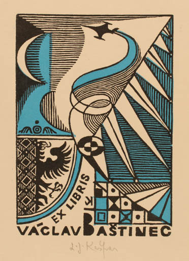 Exlibris by Ladislav J. Kaspar from Czechoslovakia for Václav Bastinec - Aircraft Military/War 