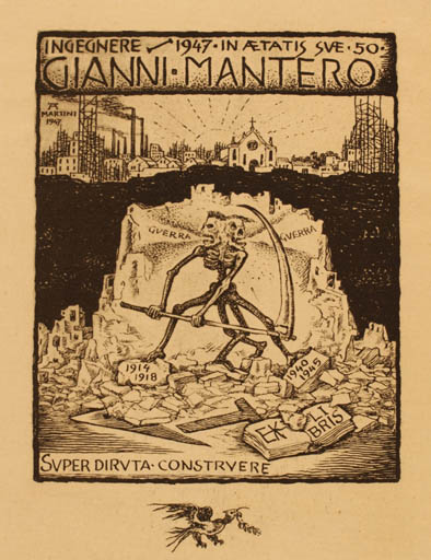 Exlibris by Alberto Martini from Italy for Gianni Mantero - Death Military/War 