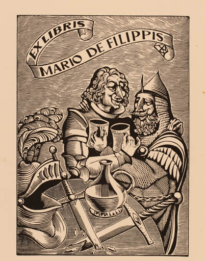 Exlibris by ? Sherschnev from Russia for Mario de Filippis - Military/War Knight 