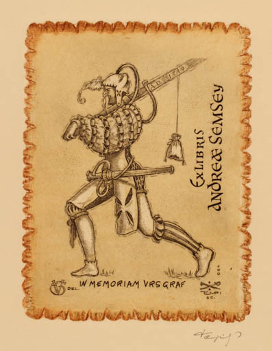 Exlibris by Istvan Tempinszky from Hungary for Dr. Andor Semsey - Military/War 