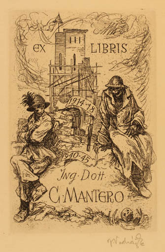 Exlibris by Jaroslav Vodrazka from Czechoslovakia for Gianni Mantero - Military/War 