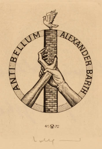 Exlibris by Oswin Volkamer from Germany for Alexander Barth - Bird Hand(s) 