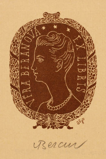 Exlibris by Aljo Beran from Czech Republic for Vera Beranova - Woman Portrait 