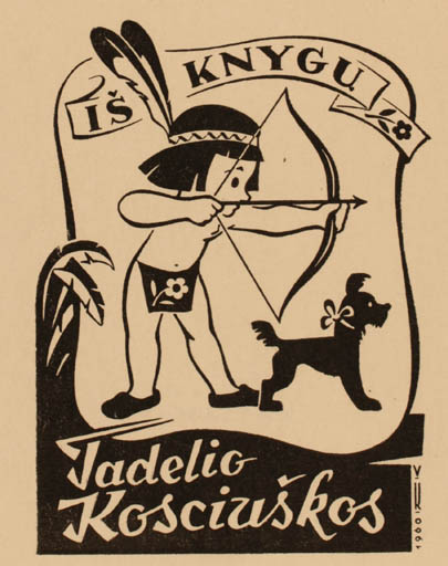 Exlibris by Vaclovas Kosciuska from Lithuania for Tadelio Kosciuskos - Child Dog 