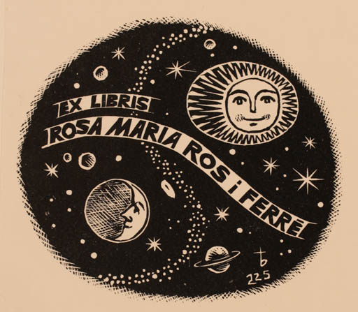 Exlibris by Oriol M. Divi from Spain for Rosa Maria Ros i Ferre - Cosmos Sun 