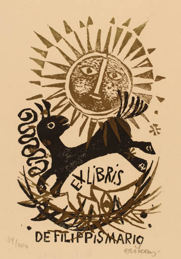 Exlibris by Lenke Diskay from Hungary for Mario de Filippis - Fauna Sun 