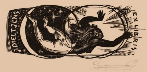 Exlibris by Gerard Gaudaen from Belgium for J Dieltjens - Cosmos Woman 