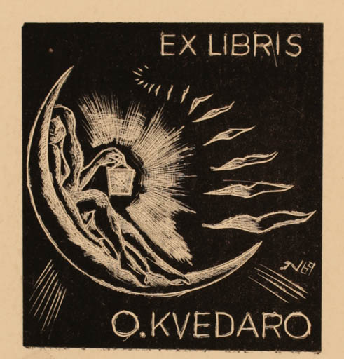 Exlibris by Vitautas Jakstas from Lithuania for O Kvedaro - Cosmos Woman 