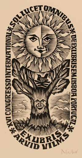 Exlibris by Johann Naha from Germany for Arvid Vilms - Sun Tree 