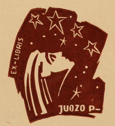 Exlibris by J. Petrauskas from Lithuania for P. Juozo - Cosmos 