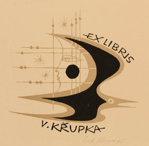 Exlibris by Ladislav Rusek from Czechoslovakia for Vaclav Krupka - Bird 