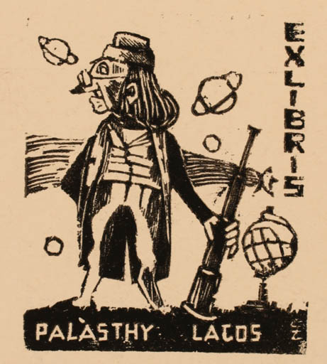 Exlibris by Siegmund Sos from Hungary for Palásthy Lajos - Cosmos Man 