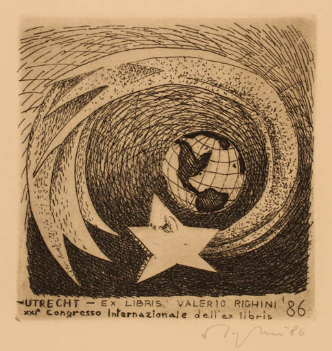 Exlibris by ? ? from Unknown for Valerio Righini - Exlibris Congress Globe Cosmos 