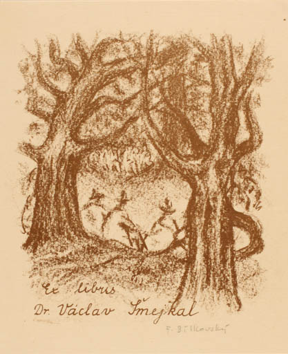 Exlibris by Frantisek Bilkovsky from Czech Republic for Dr. Vaclav Smejkal - Scenery/Landscape Tree 