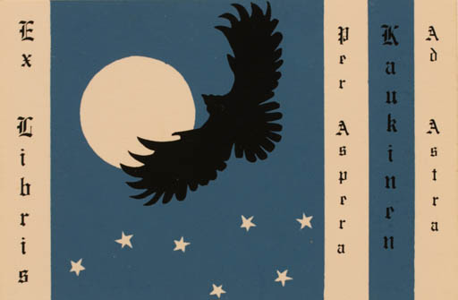 Exlibris by Kirsti Ristilä from Finland for Per Kaukinen - Bird Cosmos 
